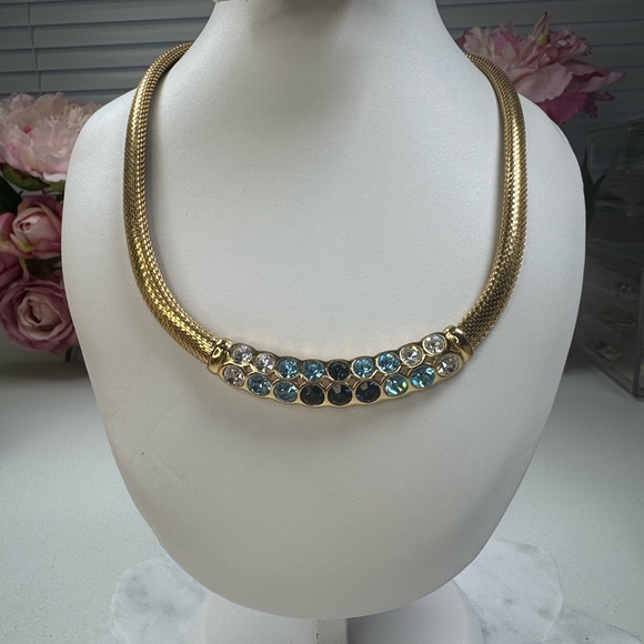 Vintage Dior Elegant Gold and Blue Necklace